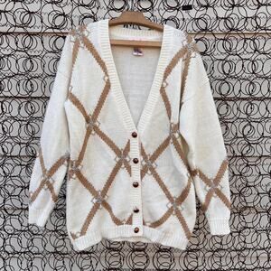 Vintage Argyle pattern with bead detail button down cardigan sweater
